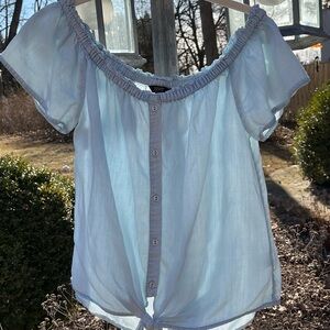 1250C sky blue short-sleeved top, button + tie front